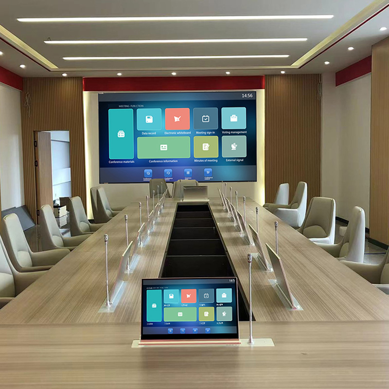 Brezpapirni konferenčni sistem s skritim namiznim preklopnim monitorjem